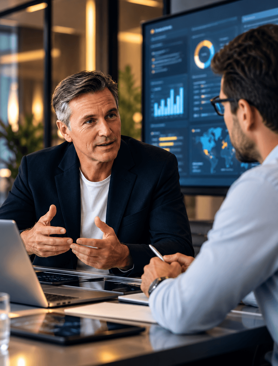 Experienced business consultant helping a client with business growth and strategic planning.